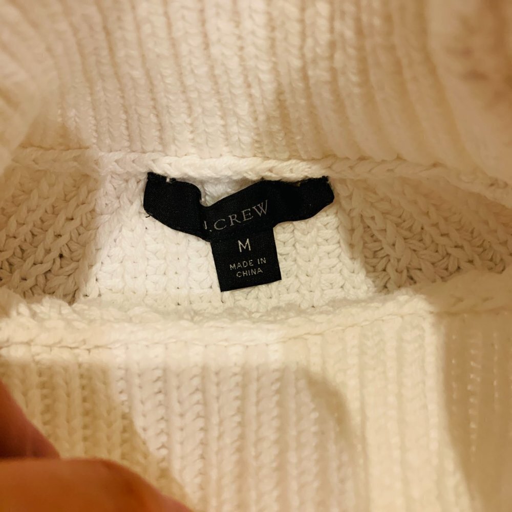 Vintage 90's J. Crew Irish Aran Fisherman Sweater White Cable Knit Turtleneck - Picture 13 of 16